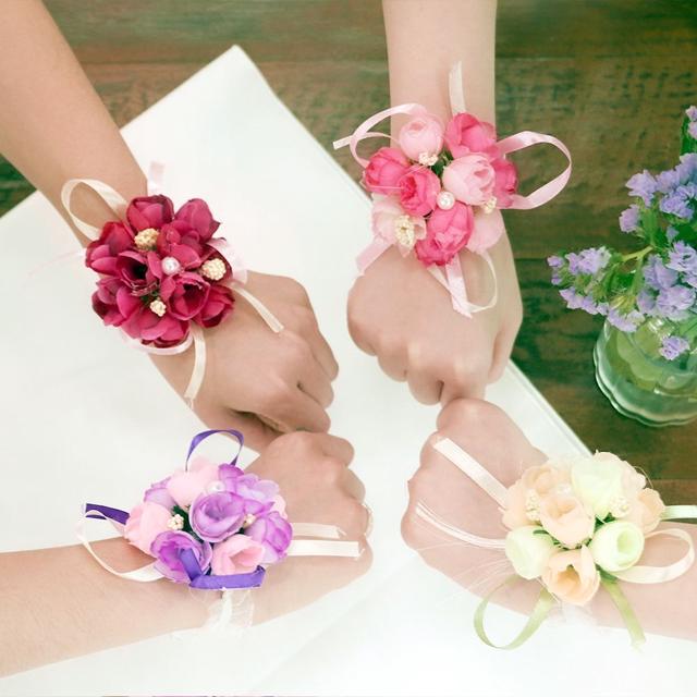 브라이덜샤워 조화 꽃팔찌 웨딩 팔찌 4color