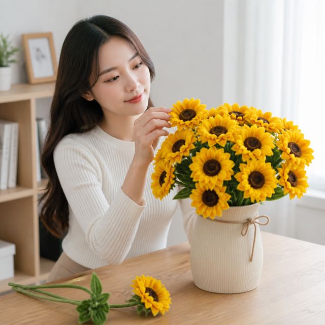 해바라기 조화 인테리어 소품 공예 꽃 한송이