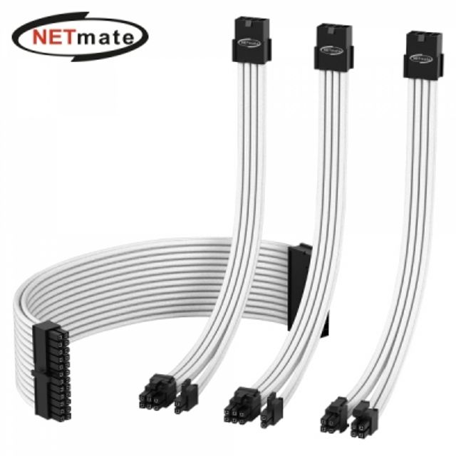 강원전자 넷메이트 PSU 연장 18AWG 슬리빙 케이블 세트 (화이트 4종) (EZDIY-FAB) NM-DPI124