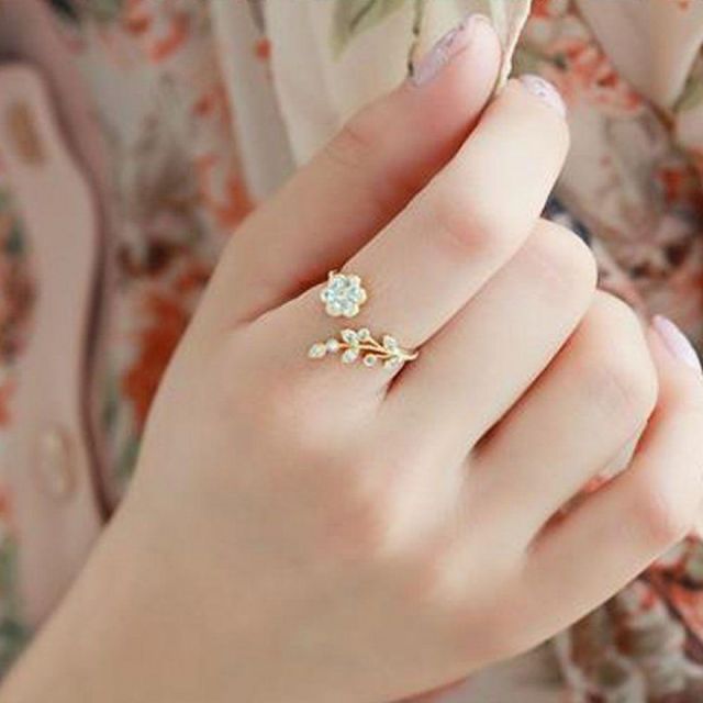 플라워 디자인 집게형 오픈 반지 여성용 꽃 모양 링