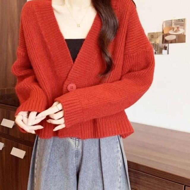 포인트 원단추 브이넥 깔끔한 데일리 가디건 브이넥가디건