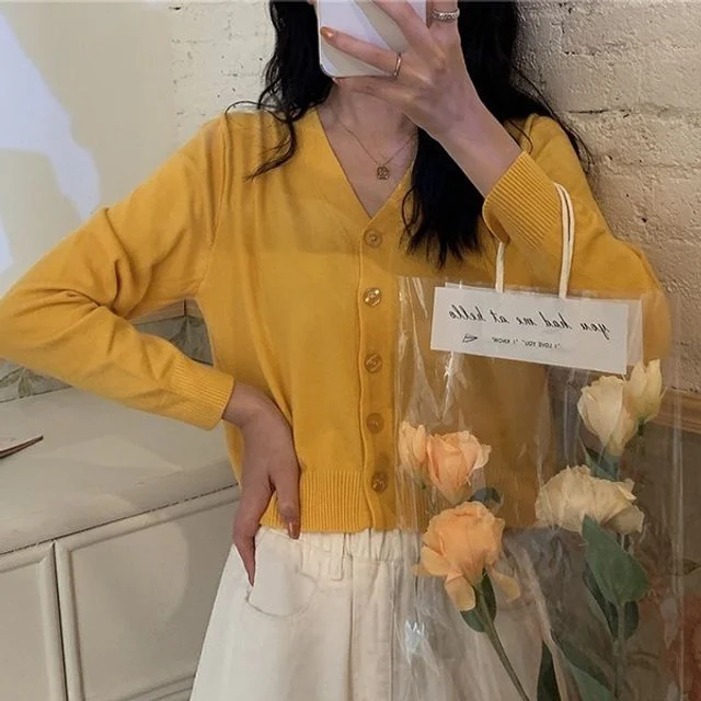 패션스타일 심플 여성 가디건 디자인 브이 데일리