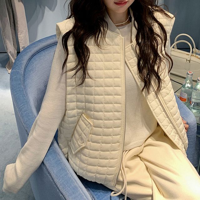 G126981_베베퀼팅 허리밴딩 누빔조끼 여성경량 패딩조끼