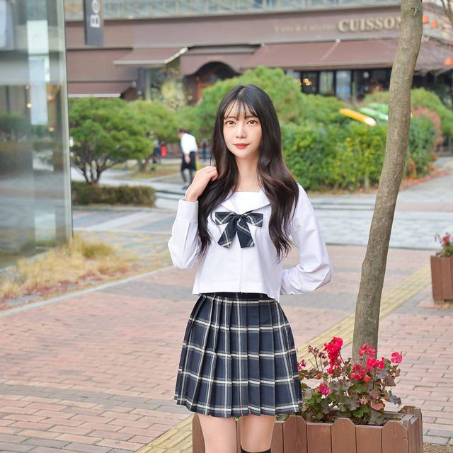TBZ 교복몰 인디고 마린 체크 일본여고생 세라복 (긴팔)