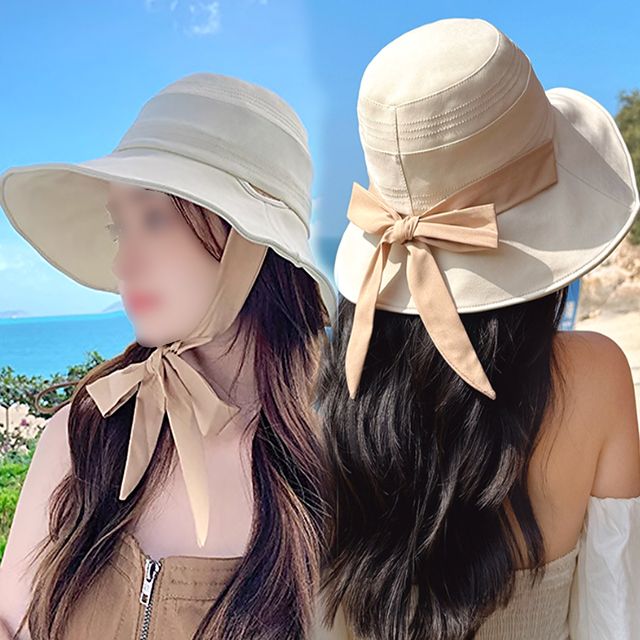 JUN팩토리 여성모자 실선뒷리본보넷 벙거지 버킷햇 밀짚모자