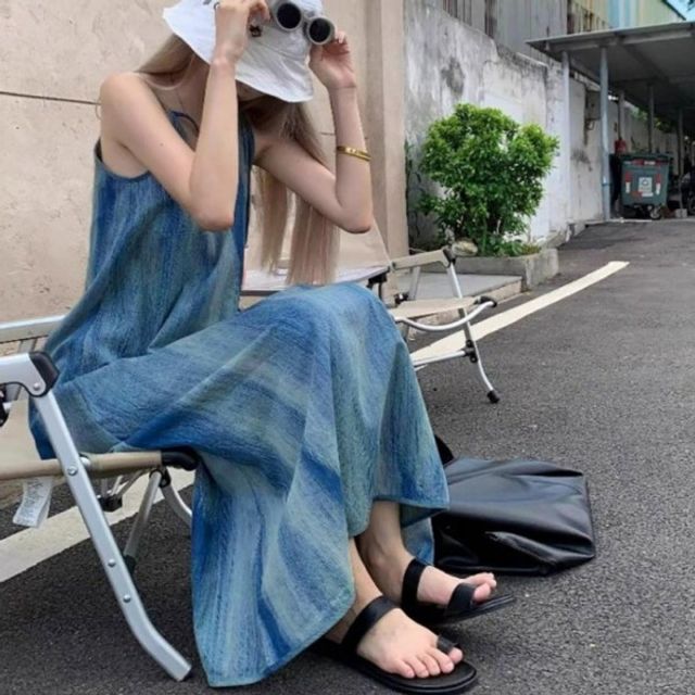 이쁘다요 마림 여자 끈 색상 레이스 원피스 비치룩 레이어드 블루 봄 휴양지룩 프릴 나시