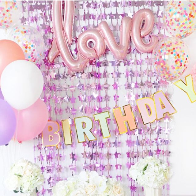 PW 파티장식 은박수술커튼 별 로즈골드 생일 가랜드 파티용품