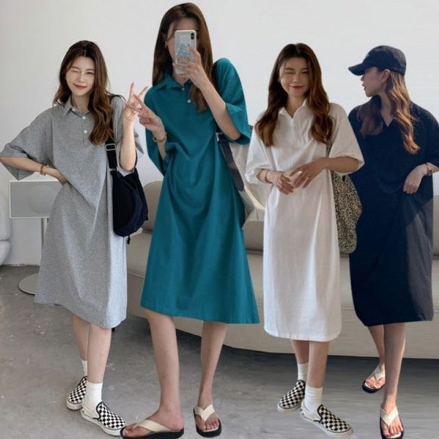 반팔 카라 롱원피스 우리들스타일 심플 데일리 원피스