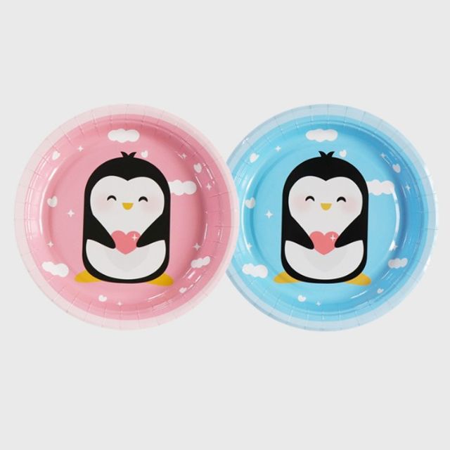 하니 펭귄 종이접시 23cm 5p (핑크)