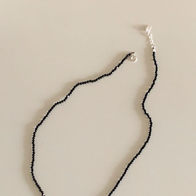 (925 Silver) Black stone necklace N 101