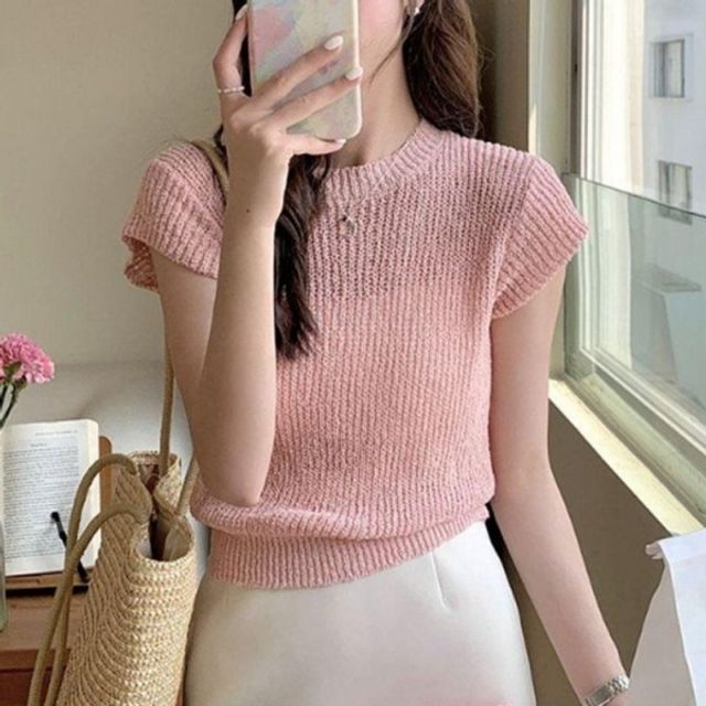여성용 스타일 캡소매 쿨 숏슬리브 니트웨어캡소매티 하절기 탱크탑