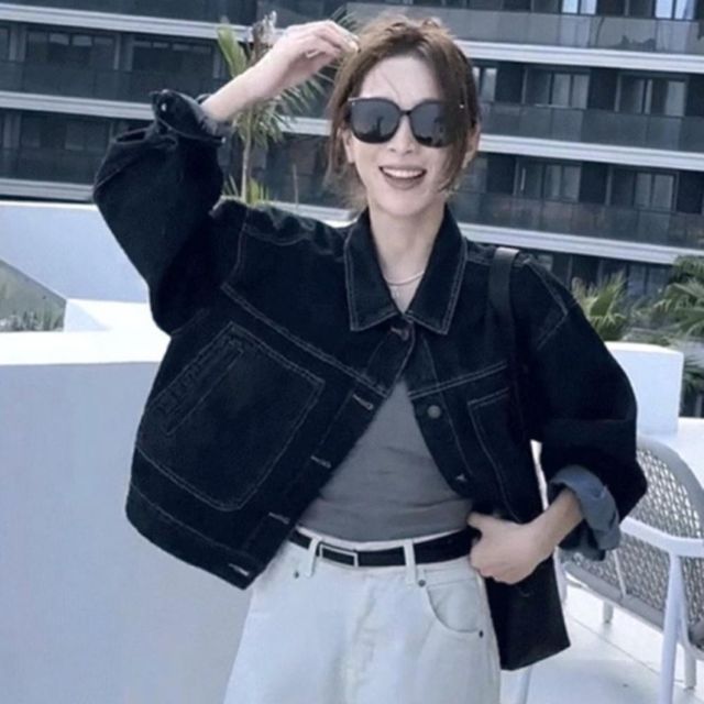여성 데님 자켓 캐주얼 스티치 오버핏 크롭 청자켓