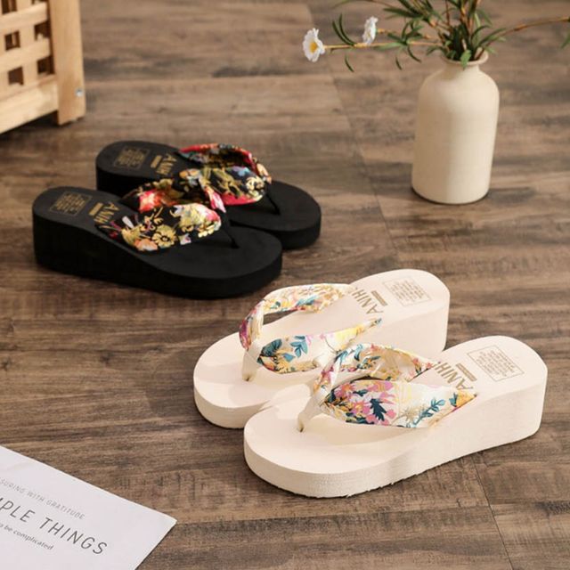 여자 쪼리 굽 슬리퍼 5cm 미용실 키높이 플라워