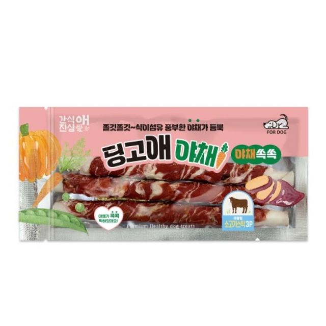 딩고애야채 마블링 소고기스틱M 3P - 강아지 단백질 간식