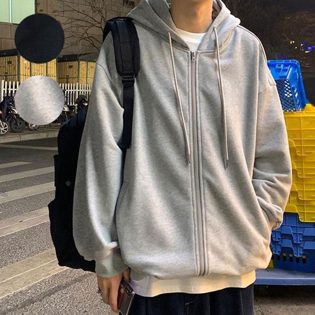 캐주얼 후두 기모 집업 점퍼 남자 데일리 루즈핏 코디