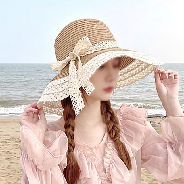 여성 여름 해변 밀짚 버킷햇 나들이 휴가용 통기성 스타일 벙거지 모자
