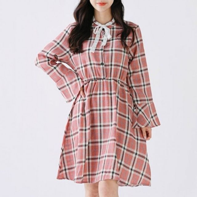 원피스 미디 하객 봄 플리츠 패턴 예쁜원피스 리본원