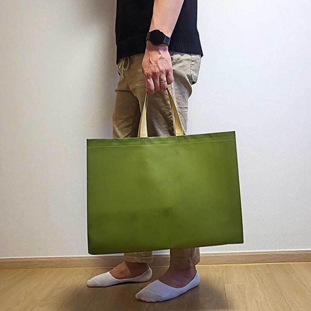 카키 다용도 쇼핑백 대형 부직포 무지 종이 쇼핑백