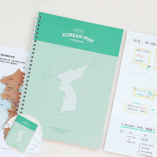 줄노트 스프링노트 혼자공부 한국사 지도 노트 B5 한국지도 민트