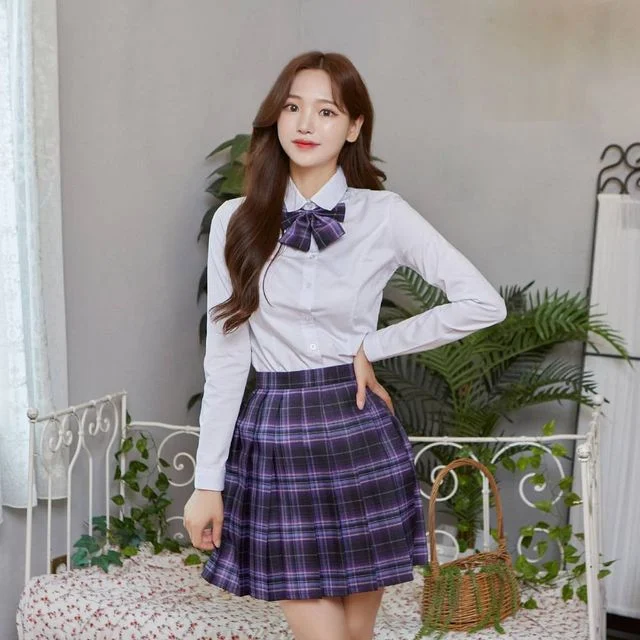 TBZ 교복몰 퍼플 체크 스커트 리본타이 SET 교복 학생복