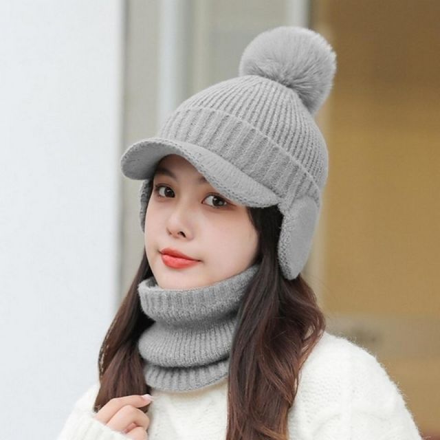 여성 골프모자 털 버킷귀마개 방한 세트
