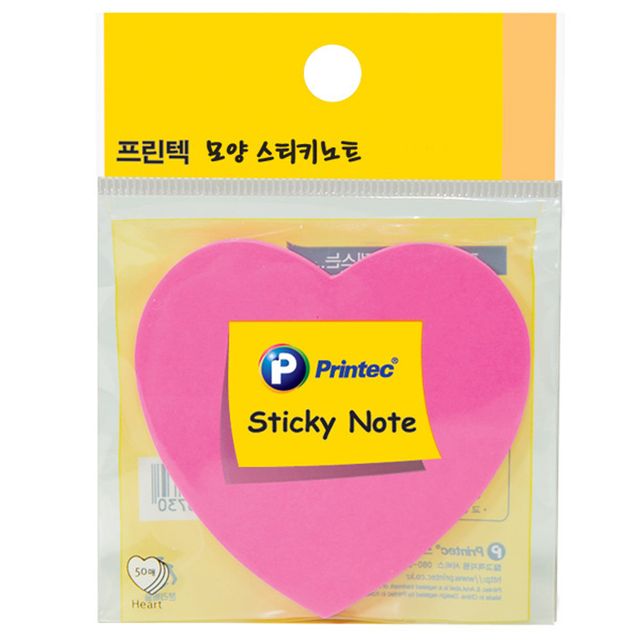프린텍 하트 모양 스티키노트 접착지 점착식 메모지
