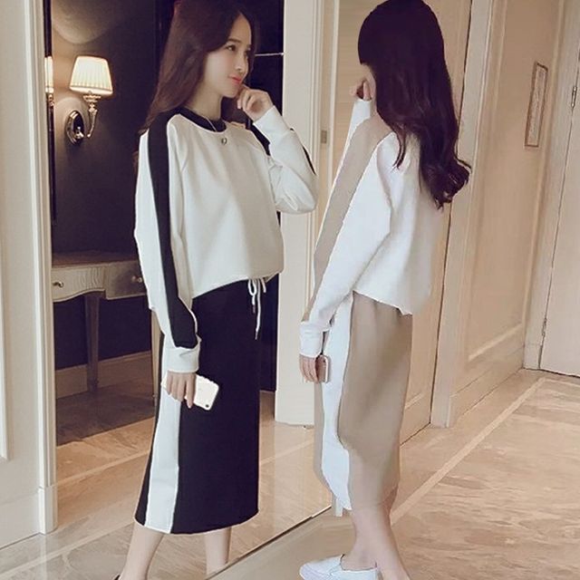 여성 2색 스포티한 배색 캐쥬얼 스커트(셋트) ST-8802