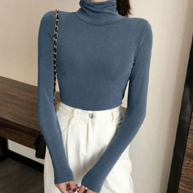 무지 긴팔티 여성긴팔티셔츠 기모 스판 목폴라 여성티