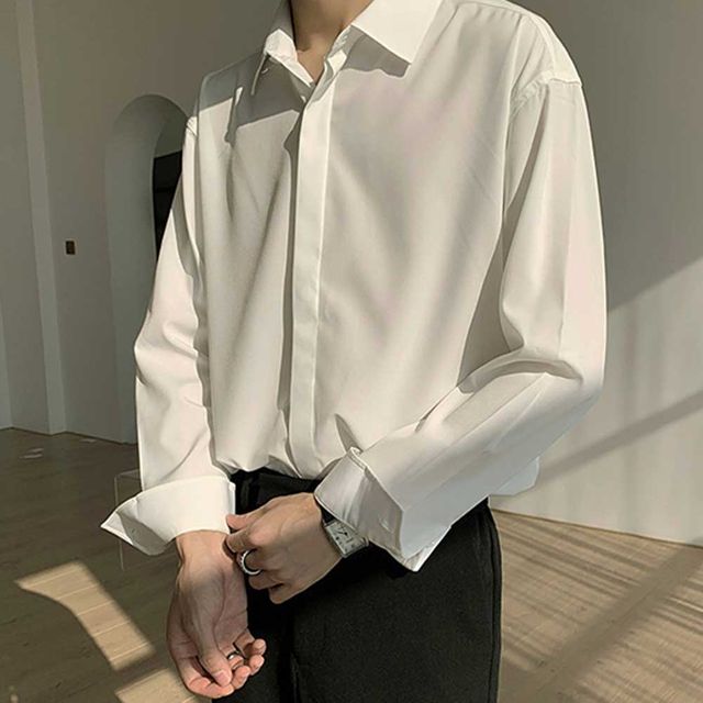 오버핏 긴팔 셔츠 플라켓 디자인 차르르 남자 셔츠