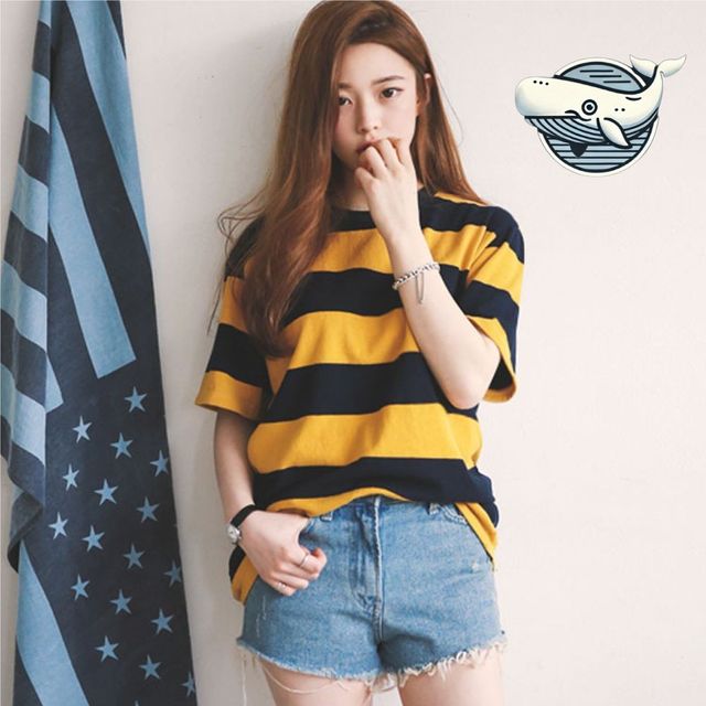 여름 루즈핏 스트라이프 티셔츠 캐주얼 배색