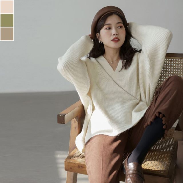 브이넥 솔리드 니트 1P 데일리 겨울 간절기 꾸안꾸