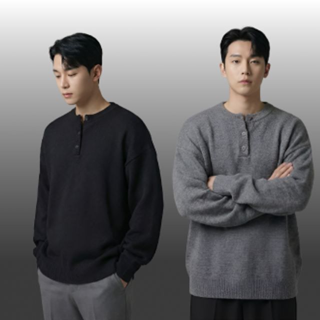 남자 니트 스웨터 겨울 간절기 기모 오버핏 빅사이즈 라운드 니트티셔츠