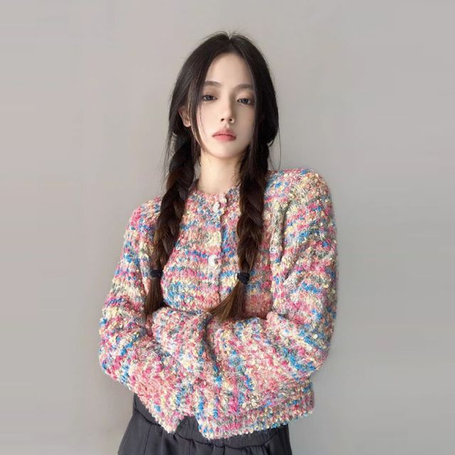 니트스웨터 가디건 스위트 일본복고 여성 귀여운 레인보우 20대 30대