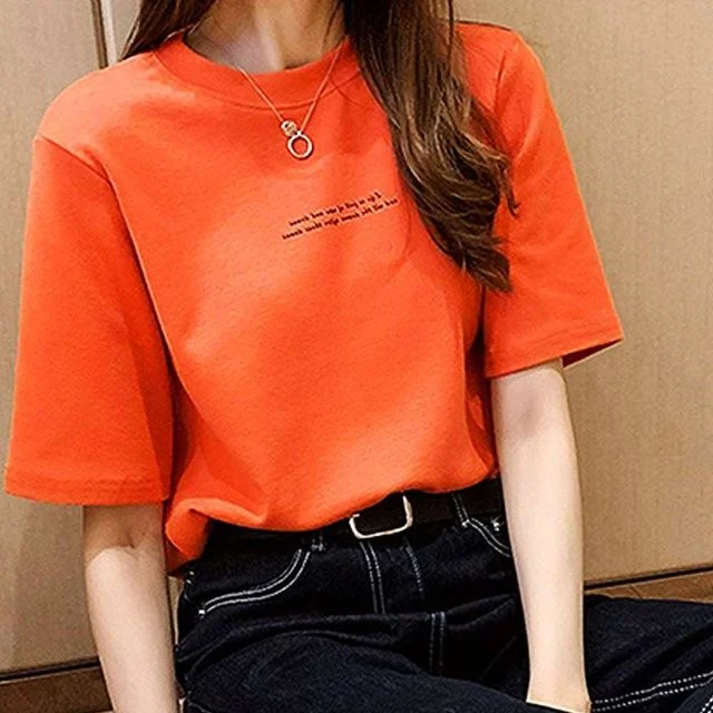 여성 반팔 오렌지 여름 여성티셔츠 여성반팔티 셔츠 여자 티