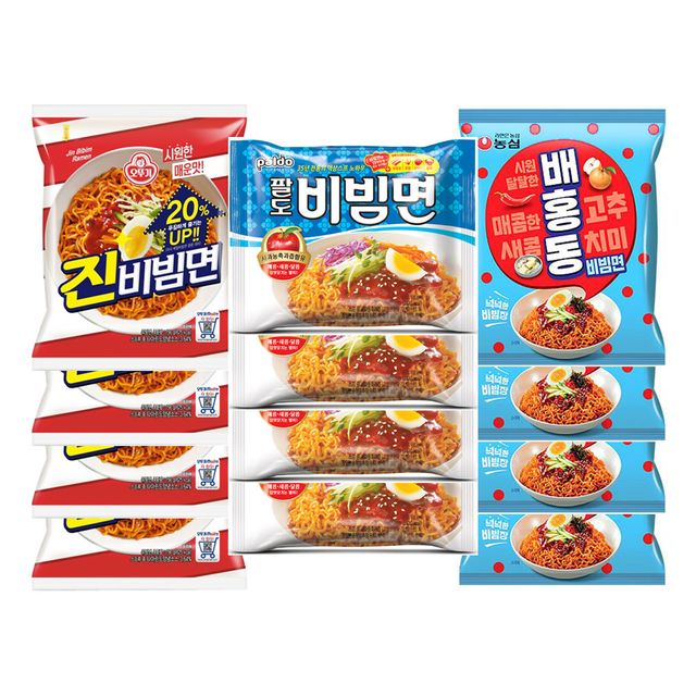 비빔면3종세트 12봉 팔도비빔면 진비빔면 배홍동 봉지