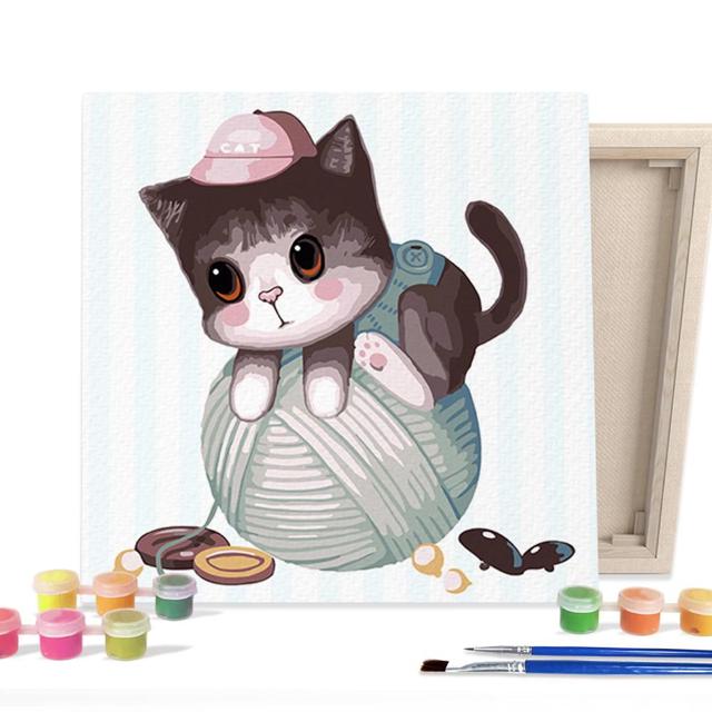 DIY 페인팅 캔버스 실타래고양이 25X25