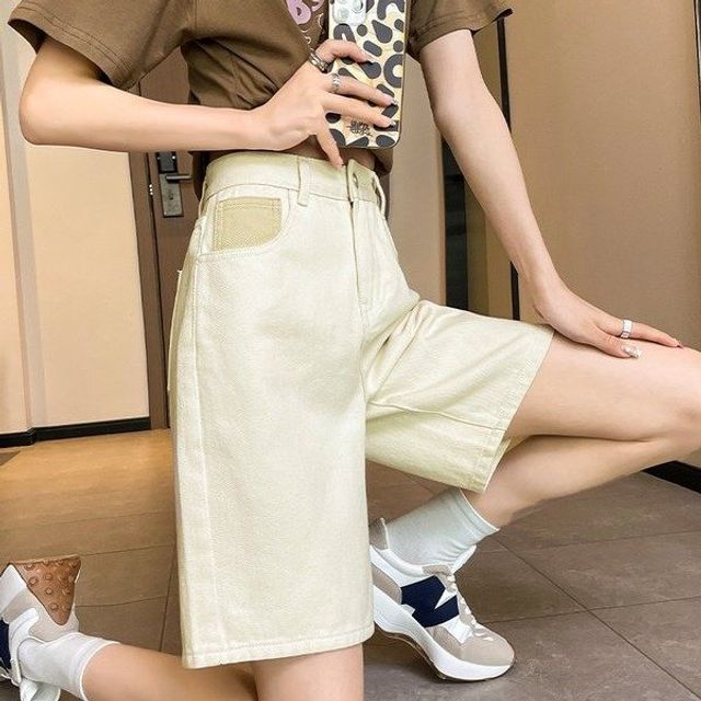 5부 여성 루즈 스트레이트 캐주얼 데님 반바지 여성