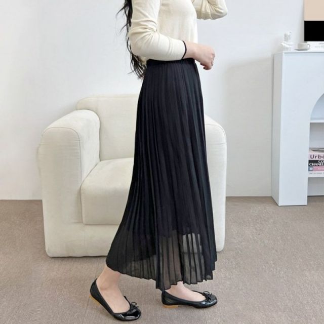 플리츠 쉬폰 데일리 주름 밴딩 뽀얌 플리츠스커트 여