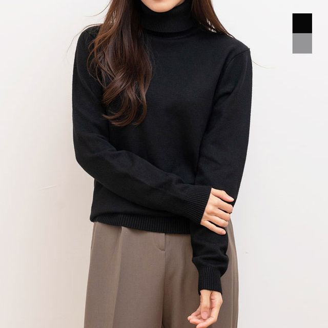 목폴라 여성 니트 데일리 겨울상의 부드러운 터틀넥