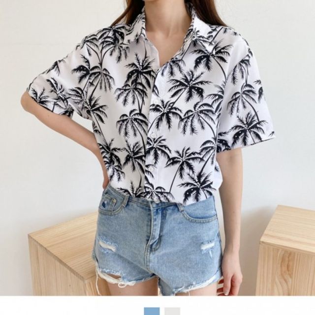 야자수패턴 하와이안셔츠 커플셔츠 남방 오버핏 여름 휴가룩