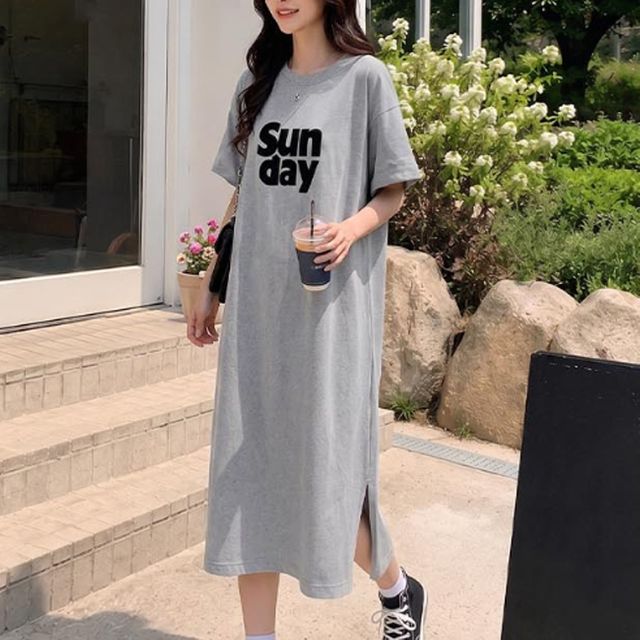 여성 박스핏 썬데이 반팔 롱원피스 1P 라운드넥 임부복 사계절 캐주얼 치마
