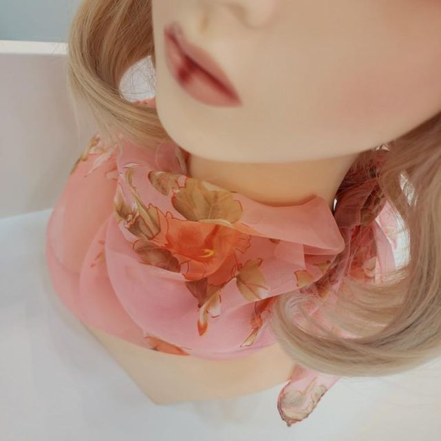 복고 봄 핑크 쉬폰 스카프 두건 풍 사각 머플러 머리띠 목수건
