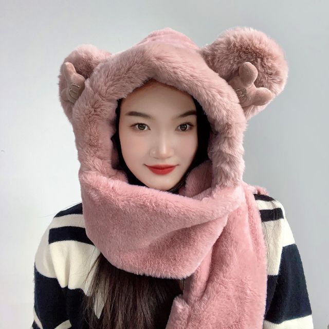 큐티베어 일체형 후드 머플러 모자목도리 후드머플러