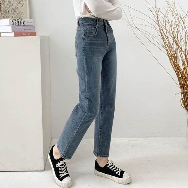 밴딩 스판 여자 배기핏 청바지 여자청바지 GWM