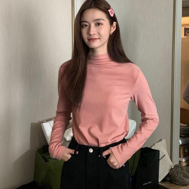 베이직 여성 긴팔 티셔츠 무지 반폴라 여자 상의