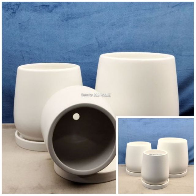도기 화분 볼링핀 화이트무광 15x18cm 인테리어화분 원형화분 식물화분 베란다화분
