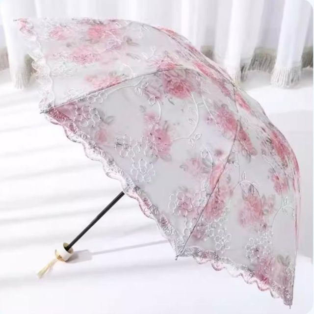 꽃무늬 접이식 자수 망사 레이스 양산 여성 예쁜 여름 양산 플라워 꽃양산