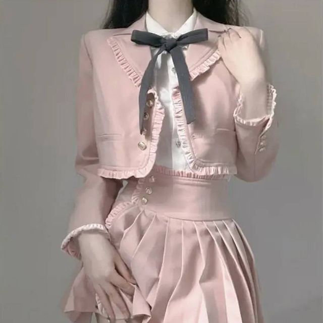 TBZ 핑크 라인주름 포인트 긴팔 세라복 세트 교복 학생복
