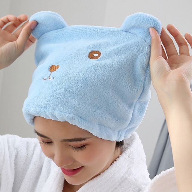 흡수력 좋은 곰돌이 헤어 캡 수건 드라이 말리기 타올