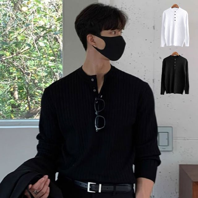 남자 포단 골지 니트 기본티 남성티셔츠 클래식 기본